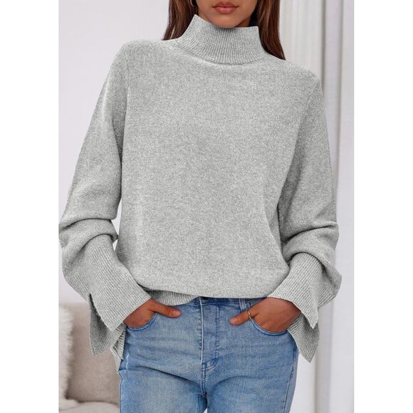 Women's Turtleneck Sweater Fall Casual Ribbed Long Sleeve Chunky Knit - Picture 2 of 5